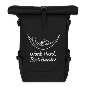 Hart arbeiten, sich ausruhen, härter Hängematte Laptop - Rolltop Rucksack - Schwarz - Vorne