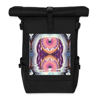Kreismandala Reflexion in Neonfarben - Rolltop Rucksack - Schwarz - Vorne