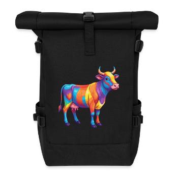 Aquarelle colorée de vache arc-en-ciel - Sac à dos roll top - noir - Devant