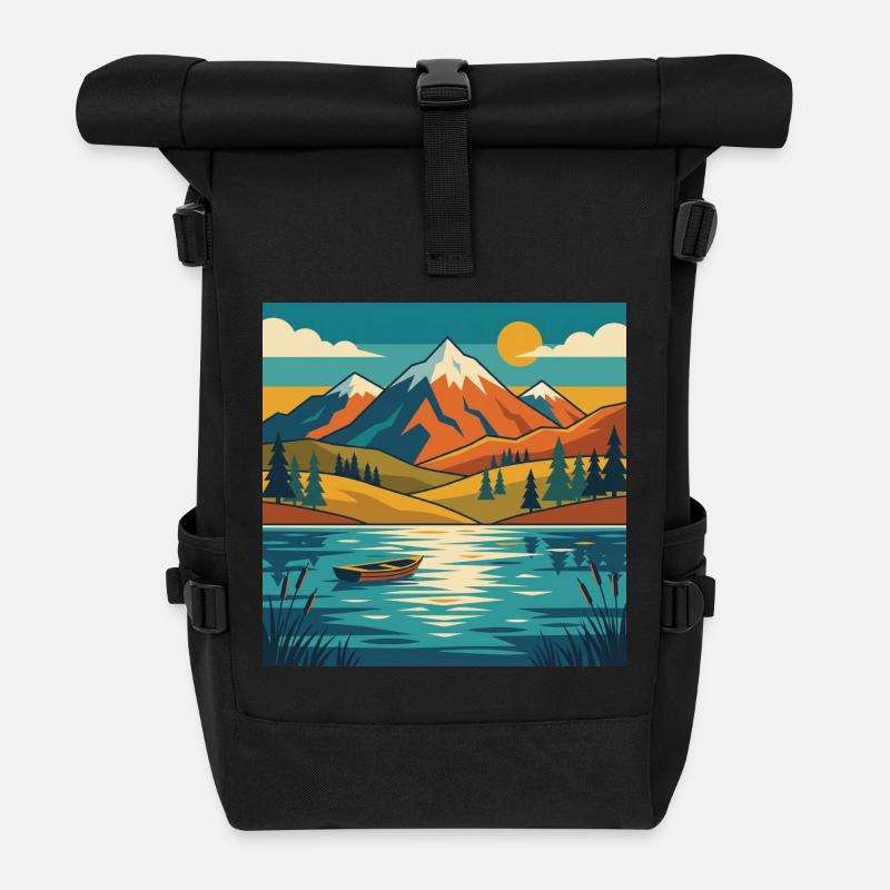 Bergsee-Dämmerung - Rolltop Rucksack - Schwarz