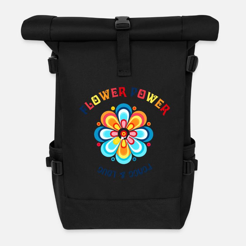 Flower Power Farbblüte Design - Rolltop Rucksack - Schwarz