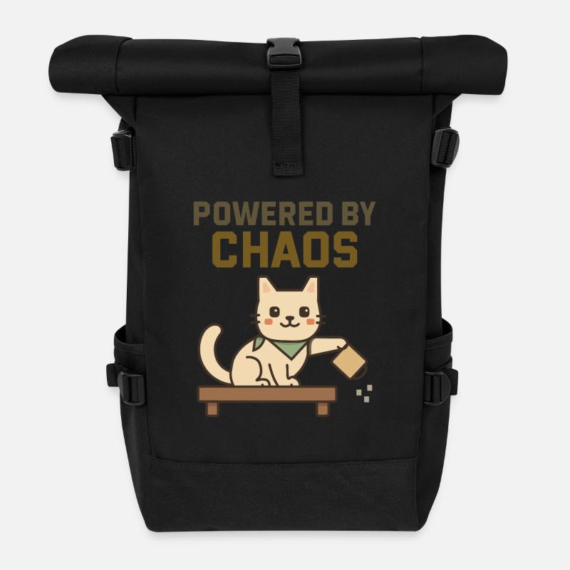 Propulsé par le Chaos - Chat Espiègle Renverse un café - Sac à dos roll top - noir