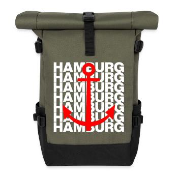 HAMBURG ANKER ROT, HAFEN, MOIN, HH, NORDDEUTSCH - Rolltop Rucksack - Olive/Schwarz - Vorne