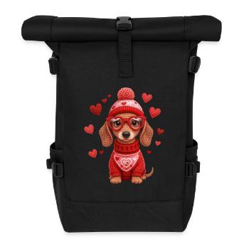 Dackel Liebe Valentinstag Herzmotiv - Rolltop Rucksack - Schwarz - Vorne