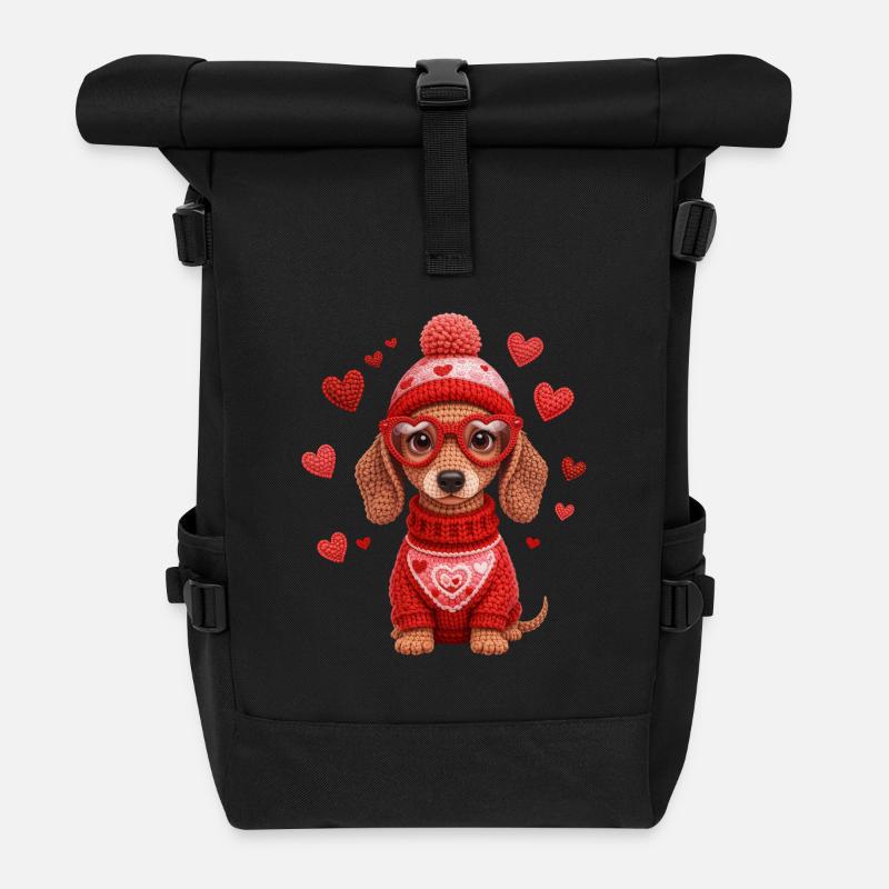 Dackel Liebe Valentinstag Herzmotiv - Rolltop Rucksack - Schwarz
