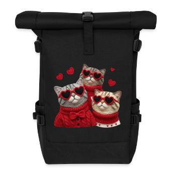 Valentins Katzen Mit Herzbrillen Und Pullis - Rolltop Rucksack - Schwarz - Vorne