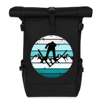Ski Retro Sunset Skifahren Wintersport - Rolltop Rucksack - Schwarz - Vorne
