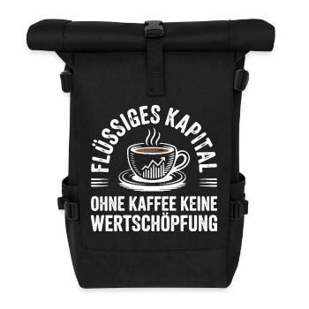 Flüssiges Kapital - Lustiges Kaffee Büro Design - Rolltop Rucksack - Schwarz - Vorne
