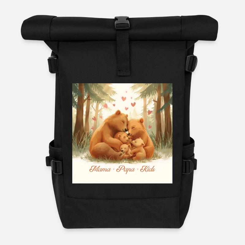 Famille d’ours : Amour tendre de la forêt - Sac à dos roll top - noir