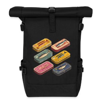 Retro Sardines Cans Vintage Kitchen - Roll Top Backpack - black - Front