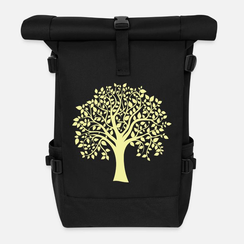Icon Gelber Jumbo-Baum-Print-Silhouette - Rolltop Rucksack - Schwarz