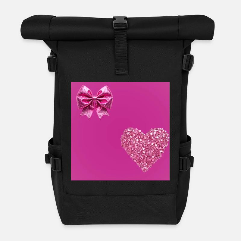 Glitzerherz & Schleifenrosa Romanze - Rolltop Rucksack - Schwarz