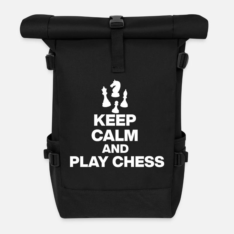 RESTE CALME ET JOUE AUX ÉCHECS ! JOUEUR D’ÉCHECS BLANC - Sac à dos roll top - noir