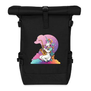 Saxophon Unicorn im Regenbogen - Rolltop Rucksack - Schwarz - Vorne