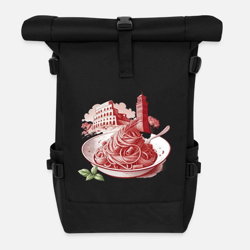 Roman pasta meets landmarks - Roll Top Backpack - black
