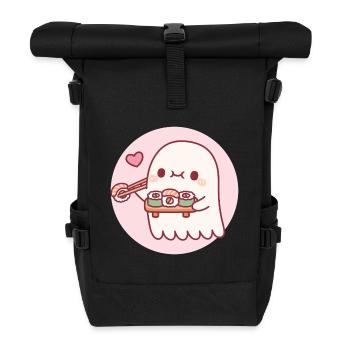 Cute Little Ghost Loves Sushi Rolls - Roll Top Backpack - black - Front