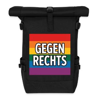 Gegen Rechts - Antifa Regenbogen Tee - Rolltop Rucksack - Schwarz - Vorne