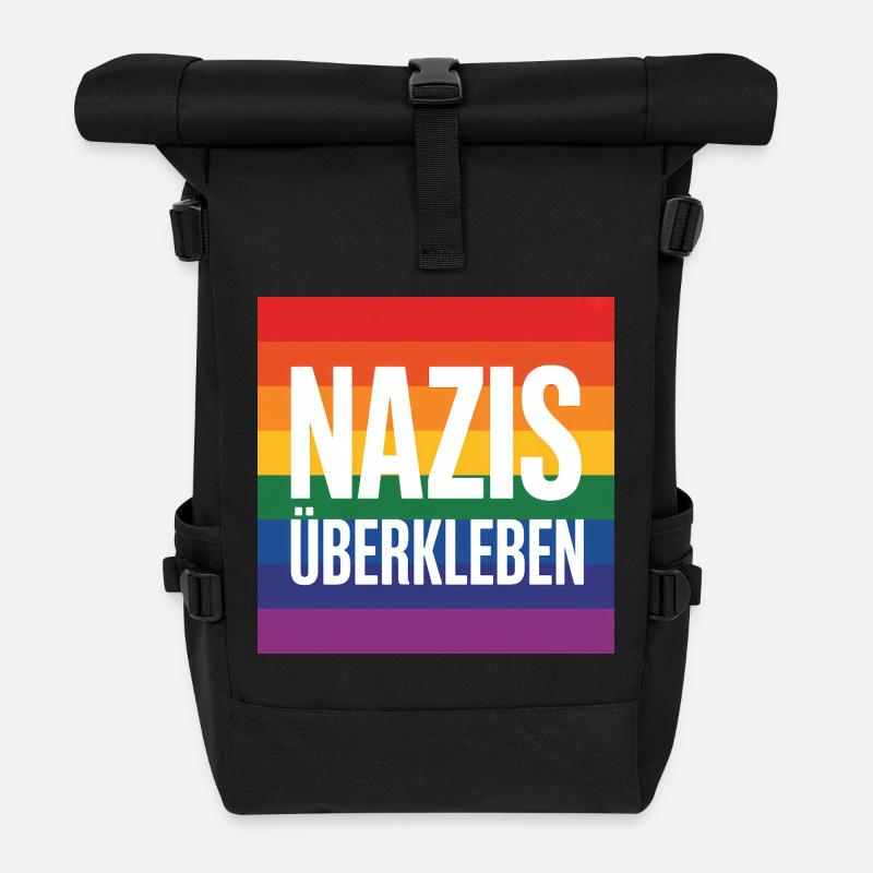 Nazis überkleben - Antifa Tee - Rolltop Rucksack - Schwarz