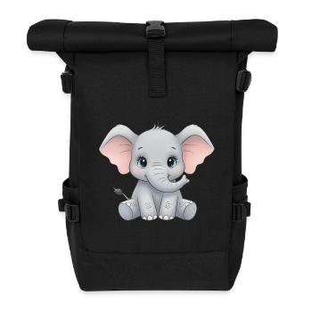 Kuscheliges Elefantenbaby Cartoon - Rolltop Rucksack - Schwarz - Vorne