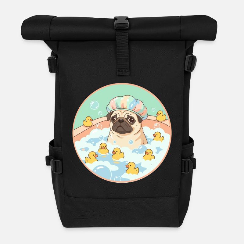 Mopps beim Badespaß - Rolltop Rucksack - Schwarz