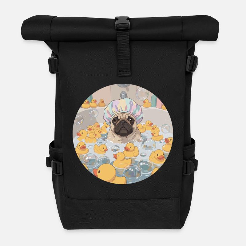 Mopps im Seifenblasenbad - Rolltop Rucksack - Schwarz