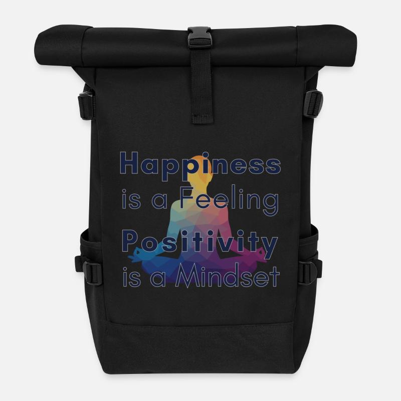 Happiness is a Feeling Positivity is a Mindset - Roll Top Backpack - black