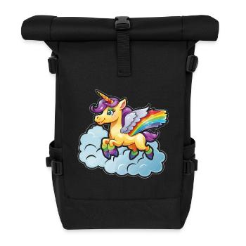 Rainbow Unicorn on Cloud - Roll Top Backpack - black - Front