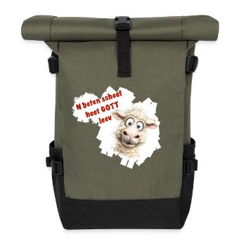 Dessin animé drôle de mouton avec texte rouge - Sac à dos roll top - olive/noir - Devant