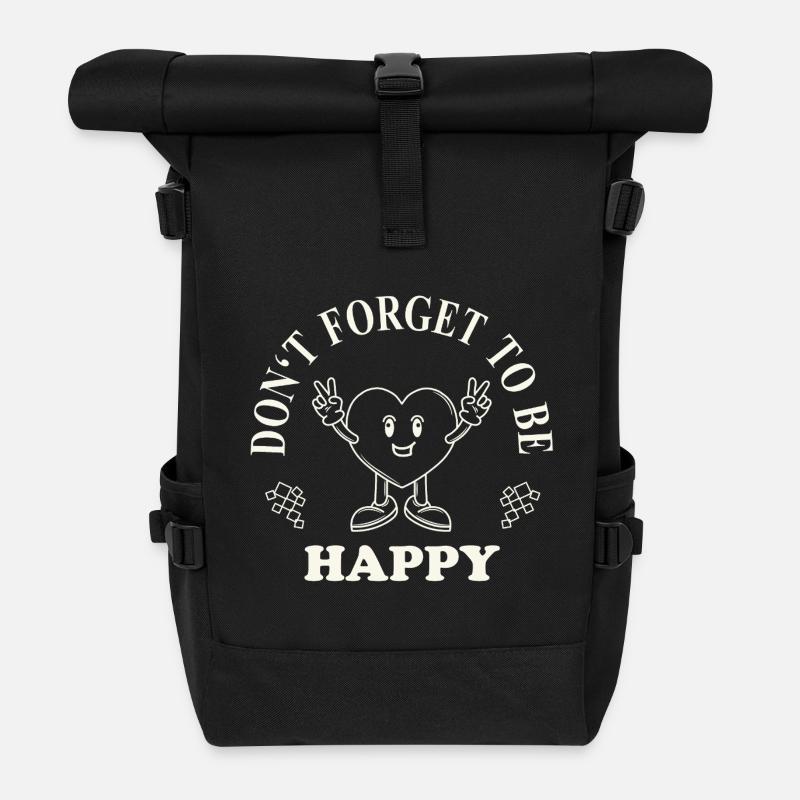 Don’t Forget to Be Happy – Retro Herz Spruch - Rolltop Rucksack - Schwarz