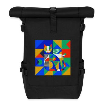 Geometrische Katzenmosaik - Rolltop Rucksack - Schwarz - Vorne
