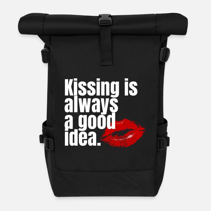 Kissing Is Always a Good Idea Typo Print - Rolltop Rucksack - Schwarz