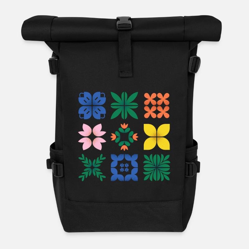 Mosaik bunte Grafik - Rolltop Rucksack - Schwarz