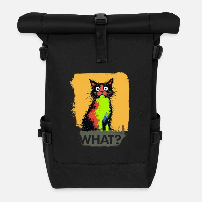 What Cat Color Explosion - Roll Top Backpack - black