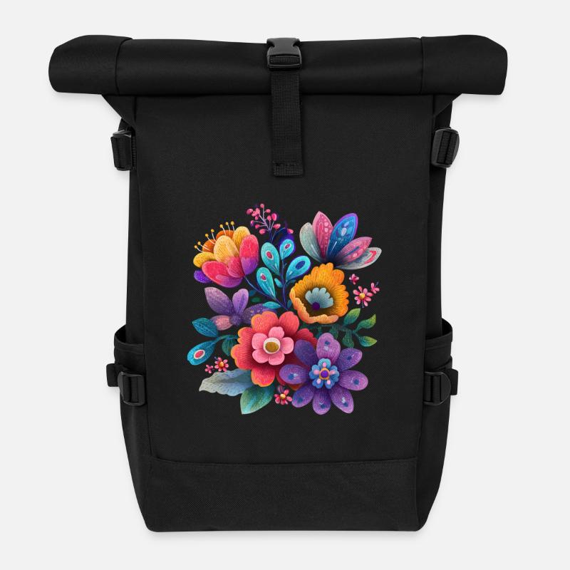 Blumen Bunte Blüten Floral Garten - Rolltop Rucksack - Schwarz
