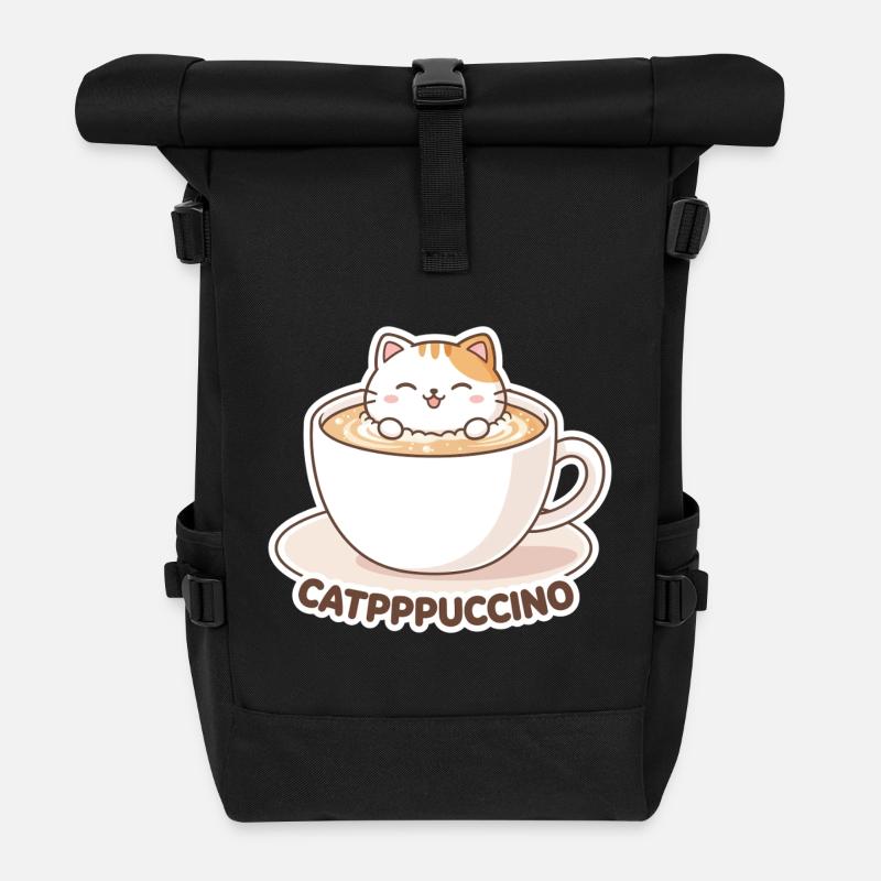 Catppuccino-Tasse: Süße Katze im Kaffee - Rolltop Rucksack - Schwarz