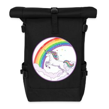 Rainbow Unicorn Over Clouds Hearts Motif - Roll Top Backpack - black - Front