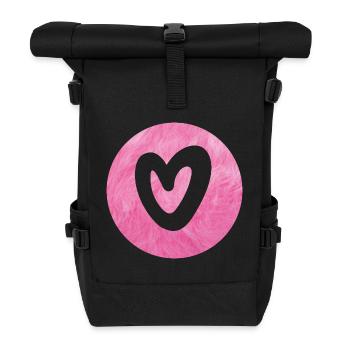 Mariage d'amour en fourrure rose duveteuse avec un cœur en forme de cercle - Sac à dos roll top - noir - Devant