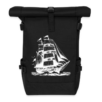 Large sailing ship Tall ship in stormy speed - Roll Top Backpack - black - Front