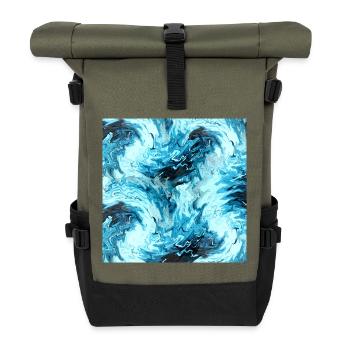 Aqua Marble Pattern Waves - Roll Top Backpack - olive/black - Front