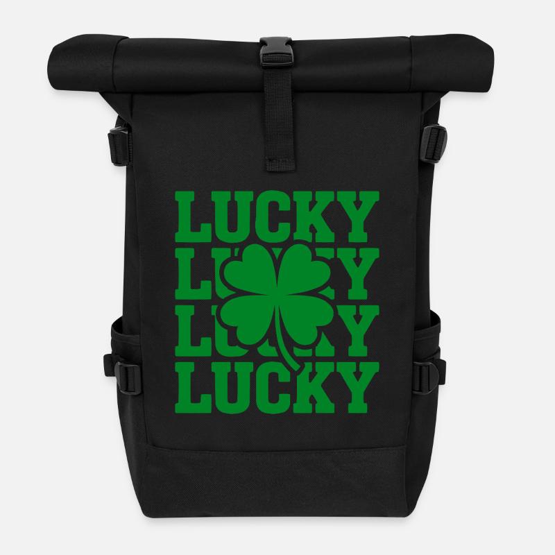 Typographie du trèfle chanceux - Sac à dos roll top - noir