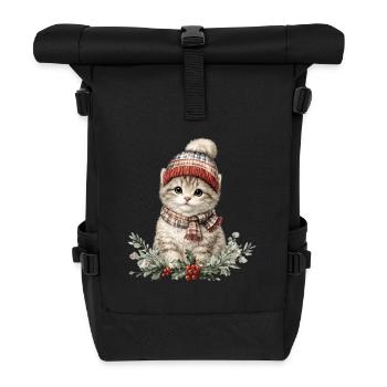 Chaton d’hiver avec chapeau et écharpe - Sac à dos roll top - noir - Devant