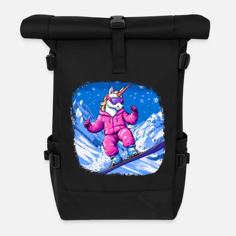 Einhörner Snowboard - Rolltop Rucksack - Schwarz