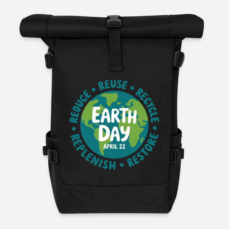 Earth Day Emblem: Reduzieren Sie Wiederverwendung und Recycling - Rolltop Rucksack - Schwarz