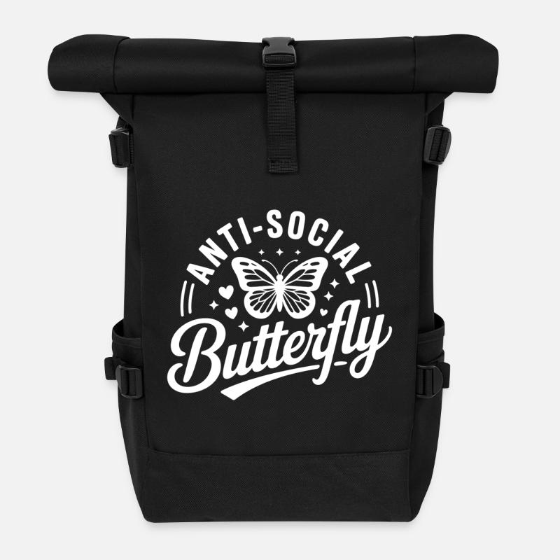 Antisoziales Schmetterlingslogo - Rolltop Rucksack - Schwarz