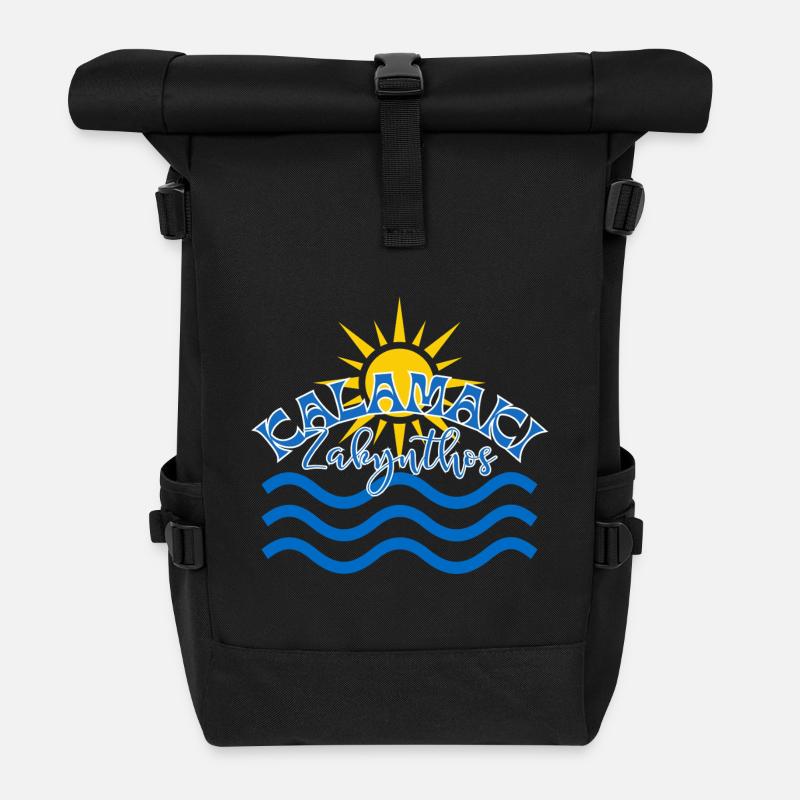 Kalamaki Zakynthos Sun & Waves - Roll Top Backpack - black