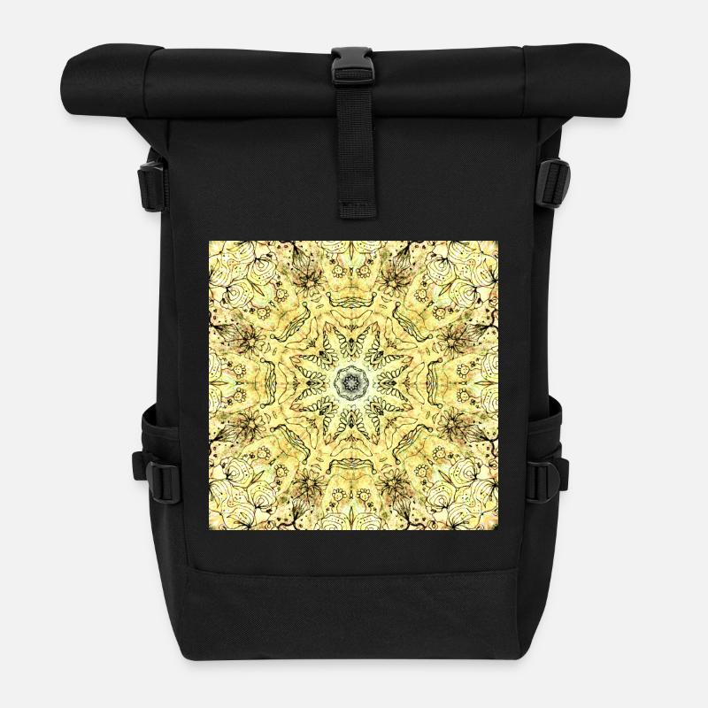 Kaleidoskopisches Gelbgrün Mandala - Rolltop Rucksack - Schwarz