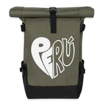 Peru Hand Drawn Logo - Farbe variabel  - Rolltop Rucksack - Olive/Schwarz - Vorne