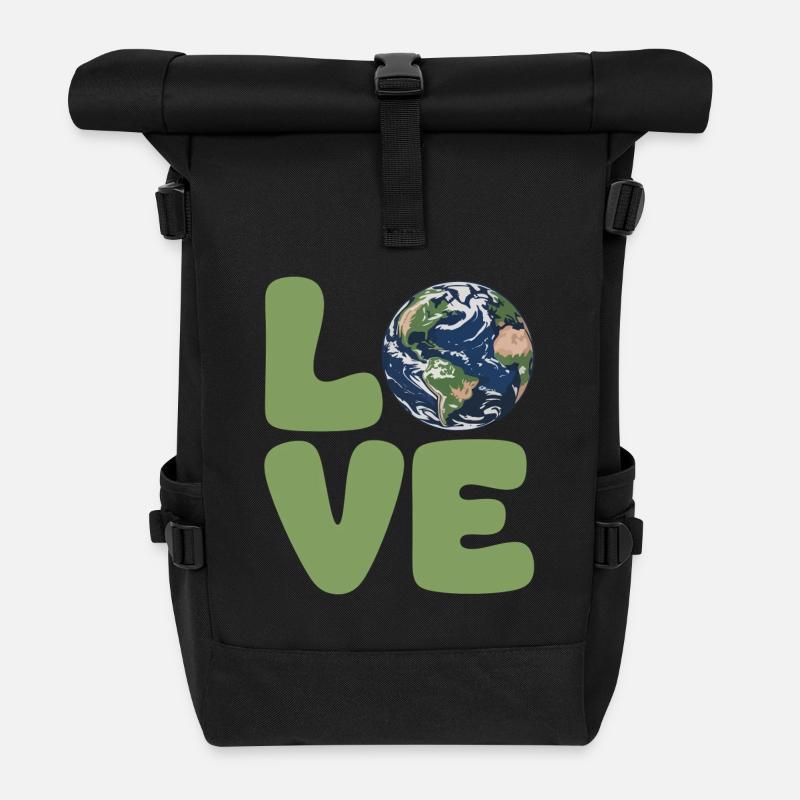 Earth Love Eco-Typografie - Rolltop Rucksack - Schwarz