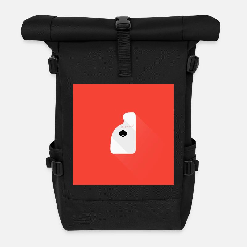 Play your hand – Minimal Karten Design - Rolltop Rucksack - Schwarz