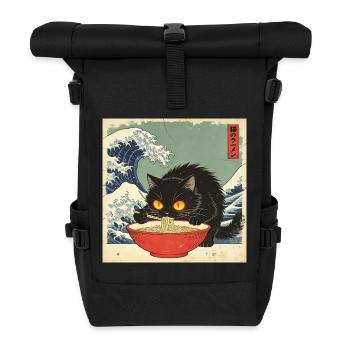 Japan Cat Ramen Noodles Retro Wave Pattern - Roll Top Backpack - black - Front